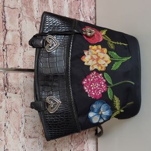 BRIGHTON EMBOSSED LEATHER TRIMMED NYLON SHOULDER BAG